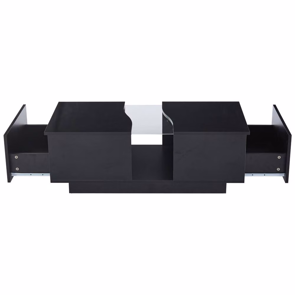 Merax Modern High Gloss LED Coffee Table with 2 Drawers and Acrylic Top in Black, W/D/H: 100 x 50 x 35 cm – 8