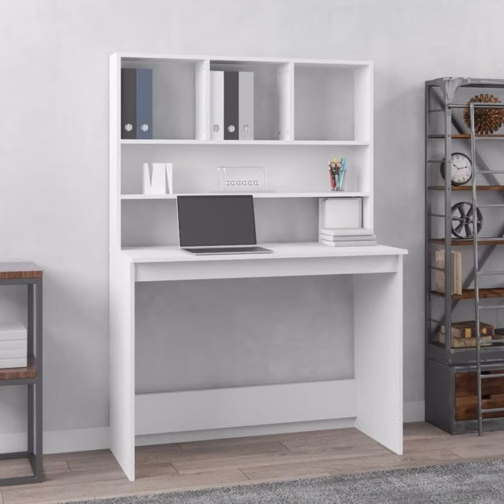 Berkfield Home White Writing Desk with Shelves, W/D/H: 102 x 45 x 148 cm – 2