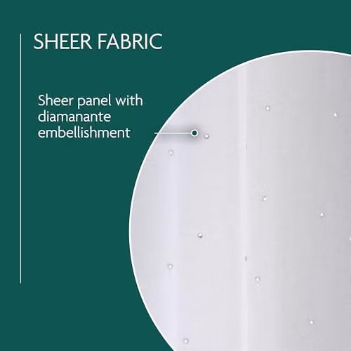 Tyrone Textiles Pair of White Diamante Embellished Sheer Voile Panels with Rod Pocket Header, W: 140 cm, H: 229 cm – 2