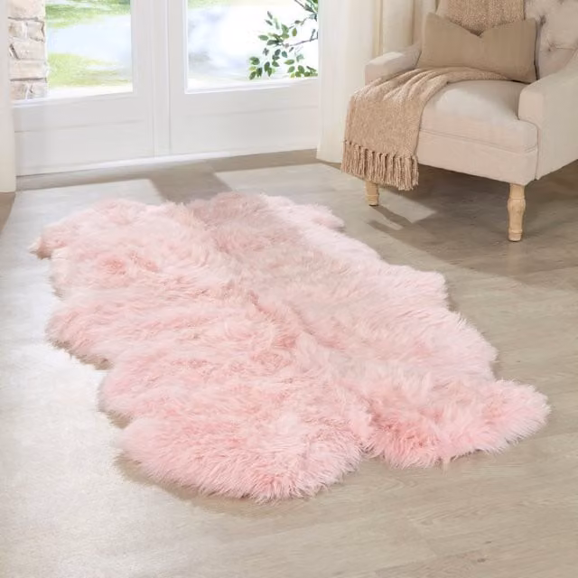 Native Natural Genuine Quad Sheepskin Rug in Pink