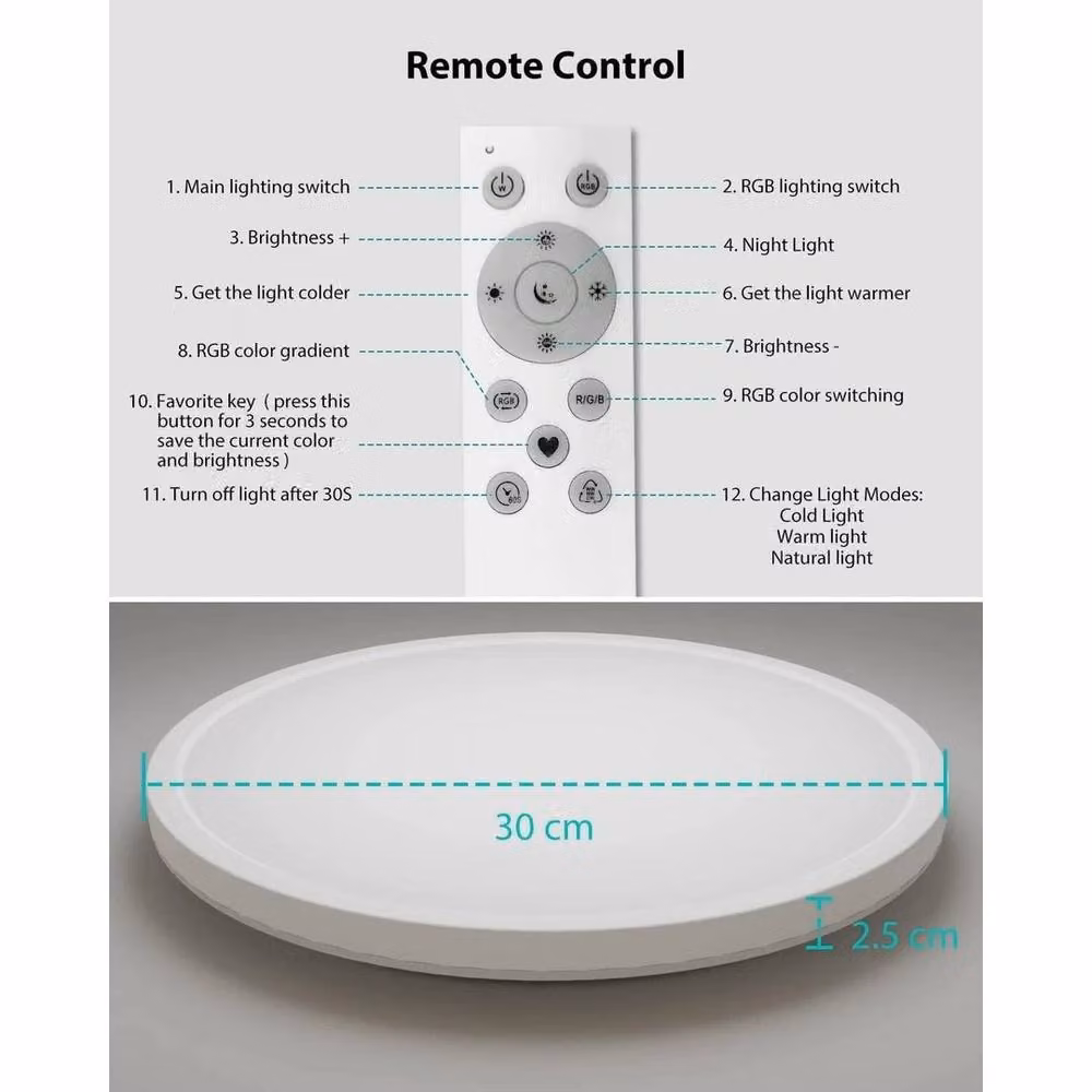 FLAVORA Waterproof Smart LED Shower Light in White with Remote Control, Dimmable RGB Settings and Timer – 2