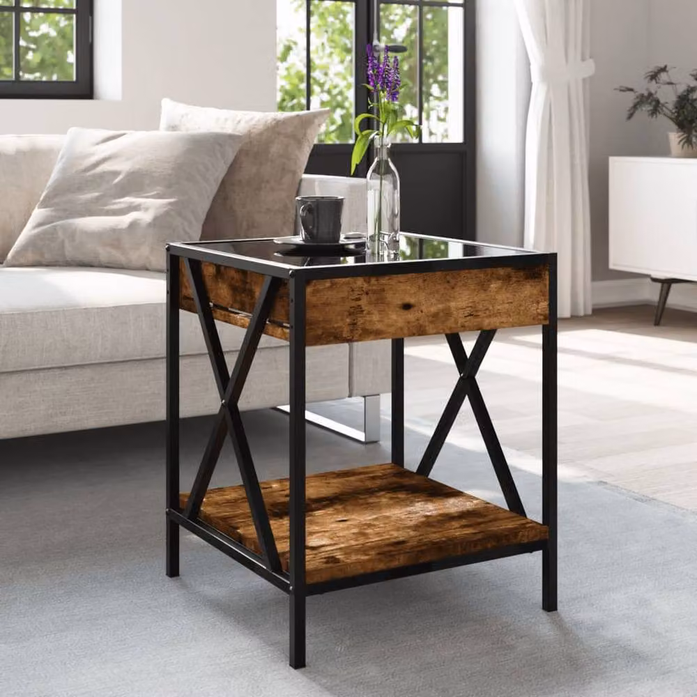 Berkfield Home Infinity LED Coffee Table in Smoked Oak and Brown, W/D/H: 40 x 40 x 49 cm – 4