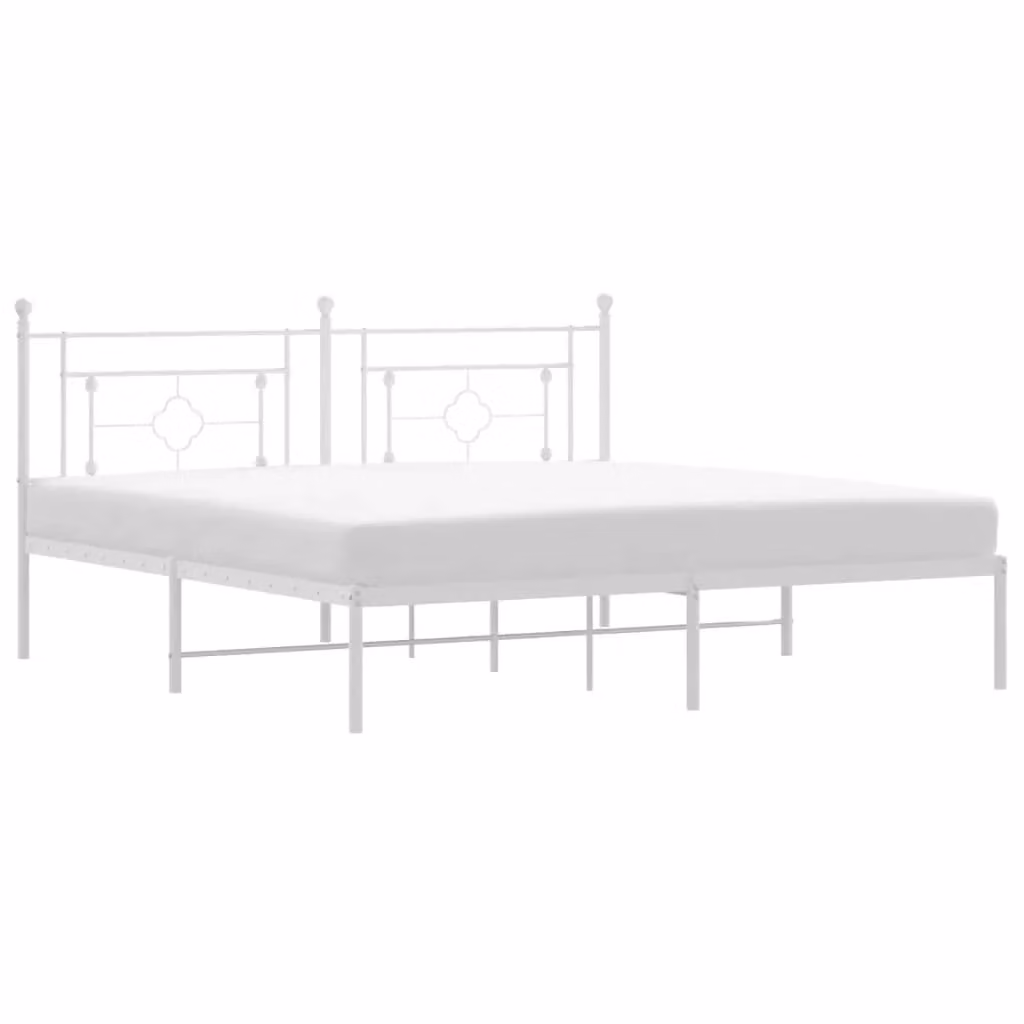 Berkfield Home Metal Bed Frame with Headboard, White, W: 183 cm, L: 213 cm – 2