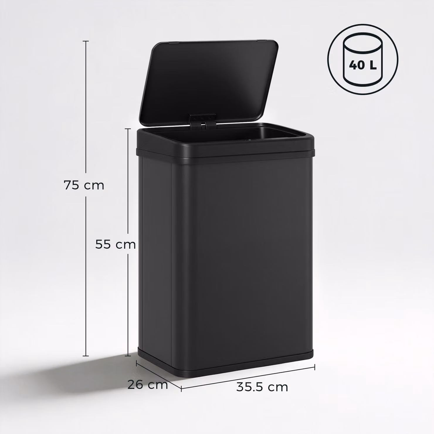 HOMCOM 40L Stainless Steel Automatic Motion Sensor Kitchen Bin with Soft-Close Lid, Black – 3