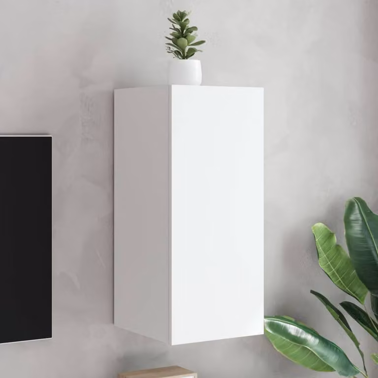 Berkfield Home Modern White Wall Mounted TV Cabinet with Integrated LED Lighting W/D/H: 30.5 x 35.0 x 70.0 cm