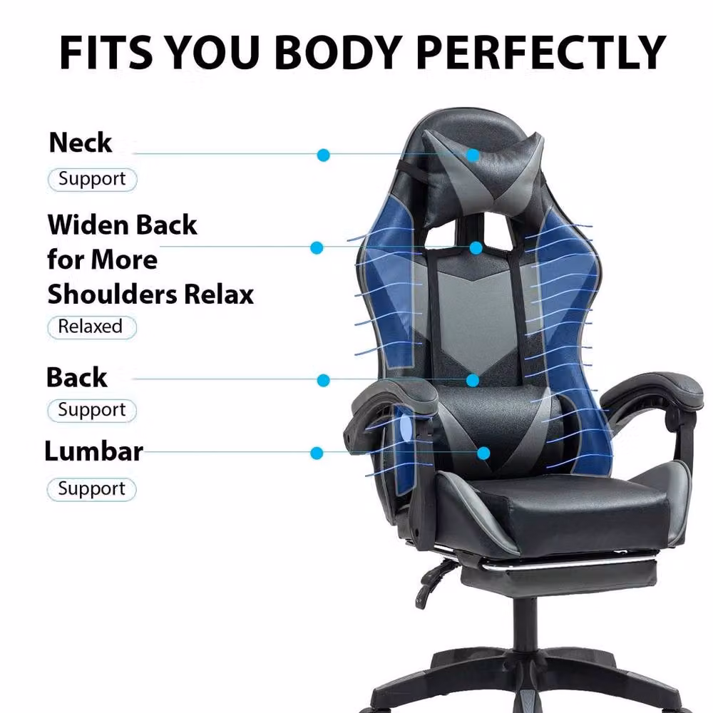 EONLION Black Synthetic Leather Gaming Office Chair with Headrest and Armrests – 4