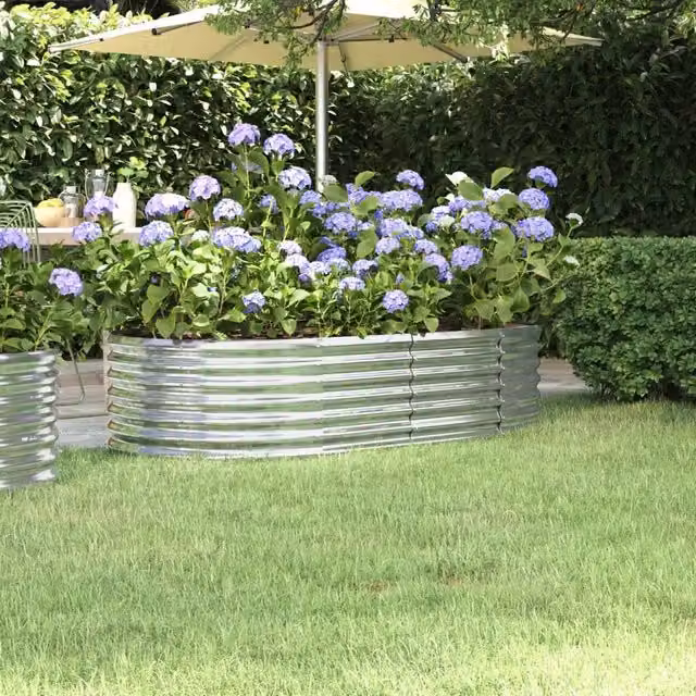 Berkfield Home Garden Powder-coated Steel Raised Bed in Silver, W/D/H: 152 x 80 x 36 cm – 1