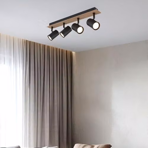 Netlighting Globo Lighting Modern Ceiling Spotlight Bar in Black and Wood with 4x GU10 Sockets, W/D/H: 50 x 6 x 15.1 cm – 3