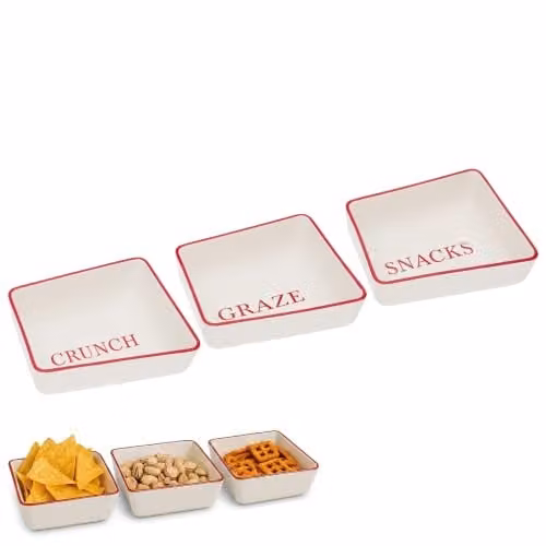 Orsina Set of 3 Hollywood Porcelain Dip Bowls in Red, Beige and White – 1