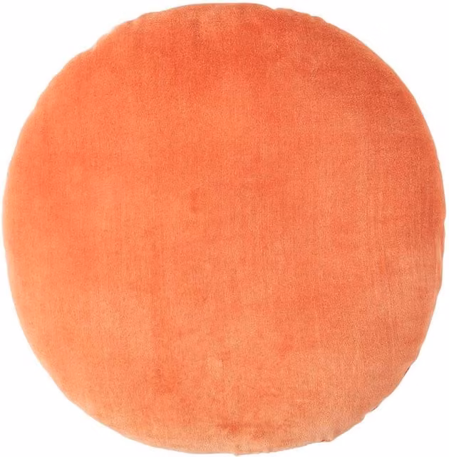 Homescapes Round Cotton Velvet Cushion in Orange, Diameter: 40 cm – 1