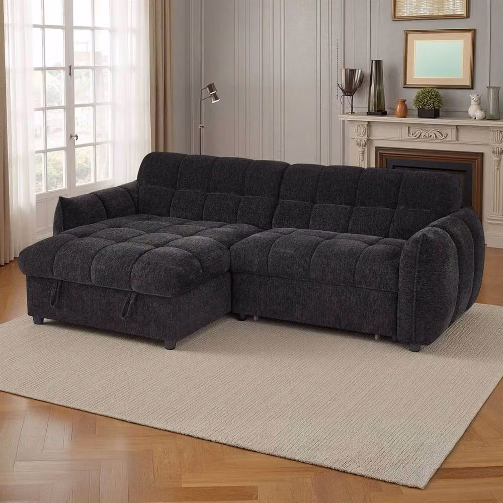 Furnishings For Less UK Fenton Black Universal Corner Sofa Bed with Storage Chaise in Chenille Fabric – 2
