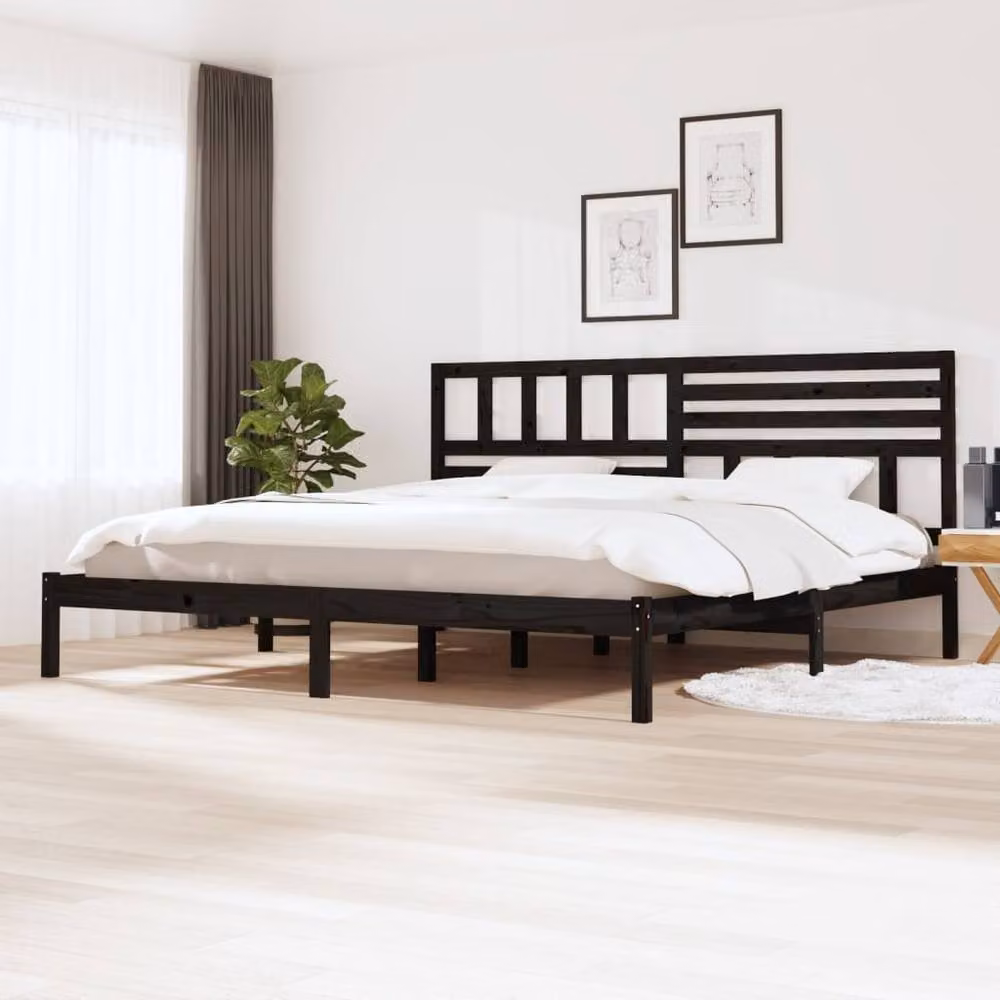 Berkfield Home Black Solid Wood Pine Bed Frame W/D/H: 200 x 200 cm – 2