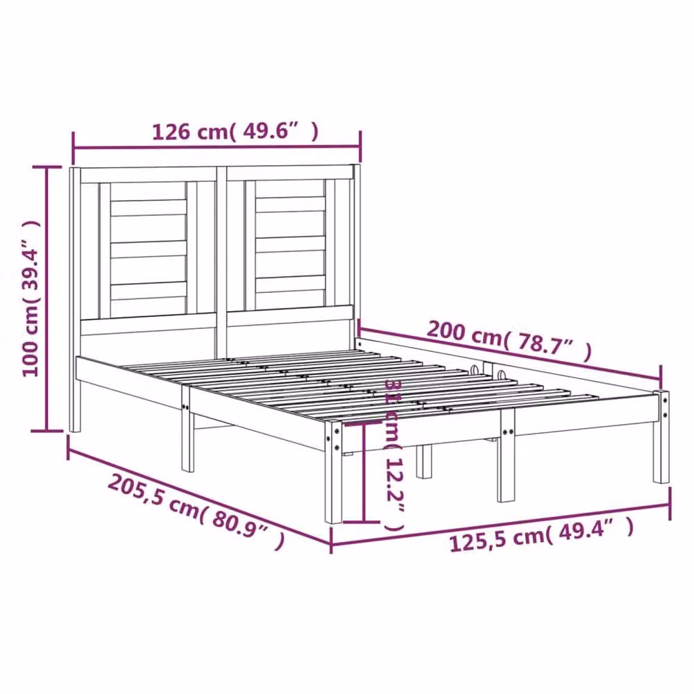 Berkfield Home Solid Wood Pine Bed Frame, Brown, W/D/H: 120 x 200 cm