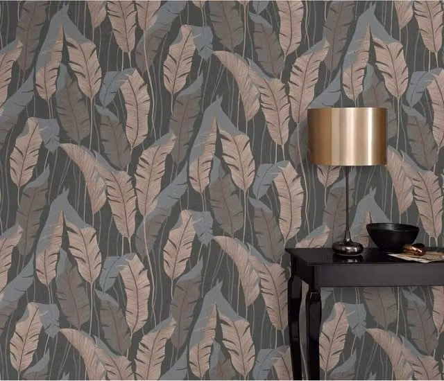 Erismann Botanical Floral Pre-pasted Wallpaper in Anthracite Grey