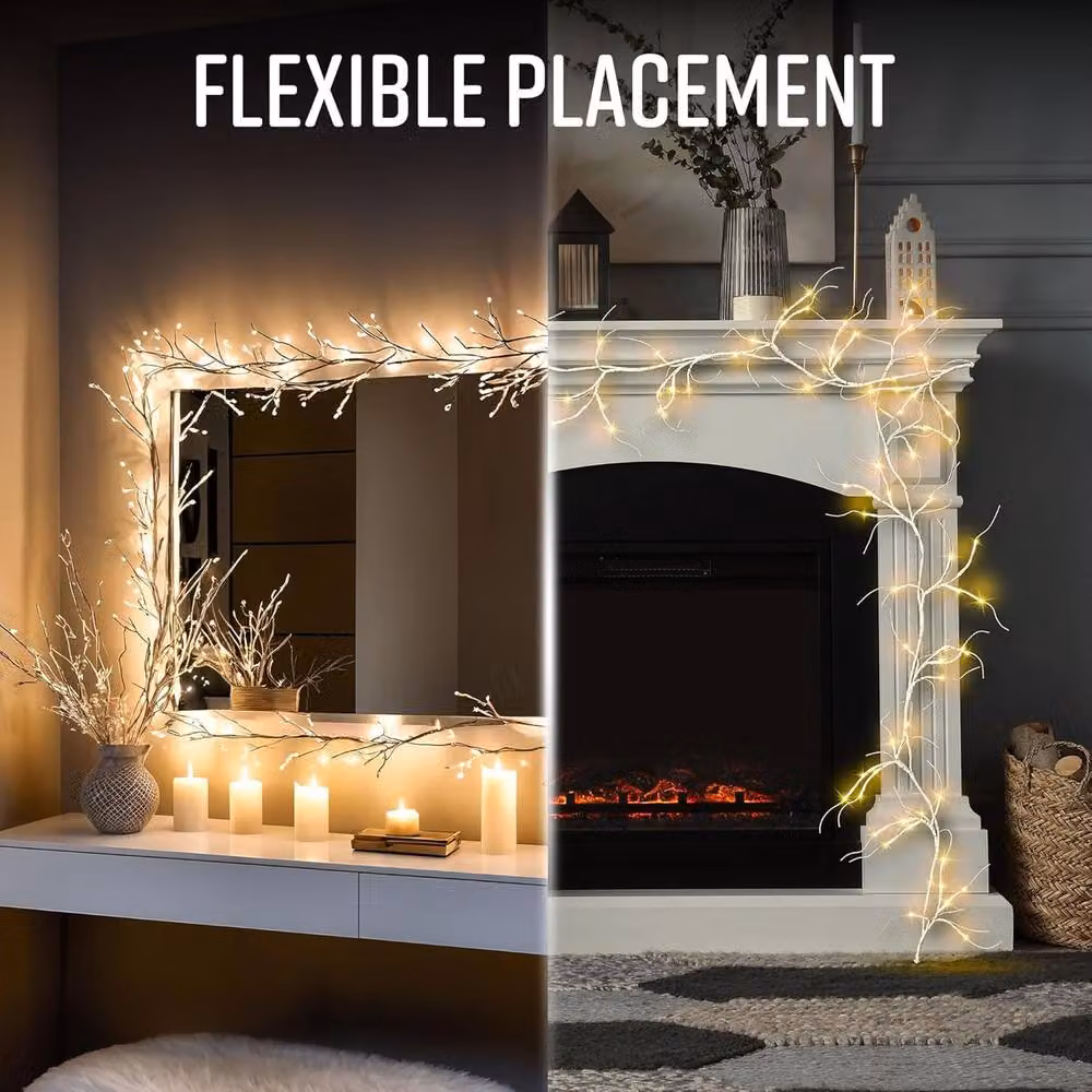 Globrite 6ft Birch Christmas Garland with 48 LED Lights, Battery Operated, White – 3