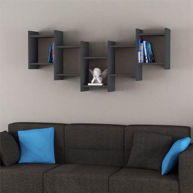 Decortie Bat' Modern Floating Wall Mounted Shelf in Dark Grey, Width: 151 cm