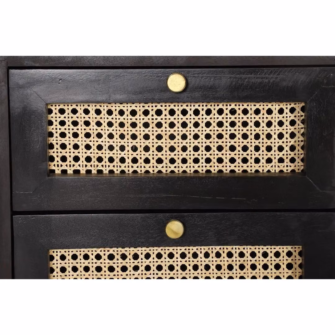 Jaipur Furniture Ltd Rattan Bedside Table with 2 Drawers, Mango Wood and Iron in Black Finish, W: 45 cm, D: 45 cm, H: 55 cm – 3