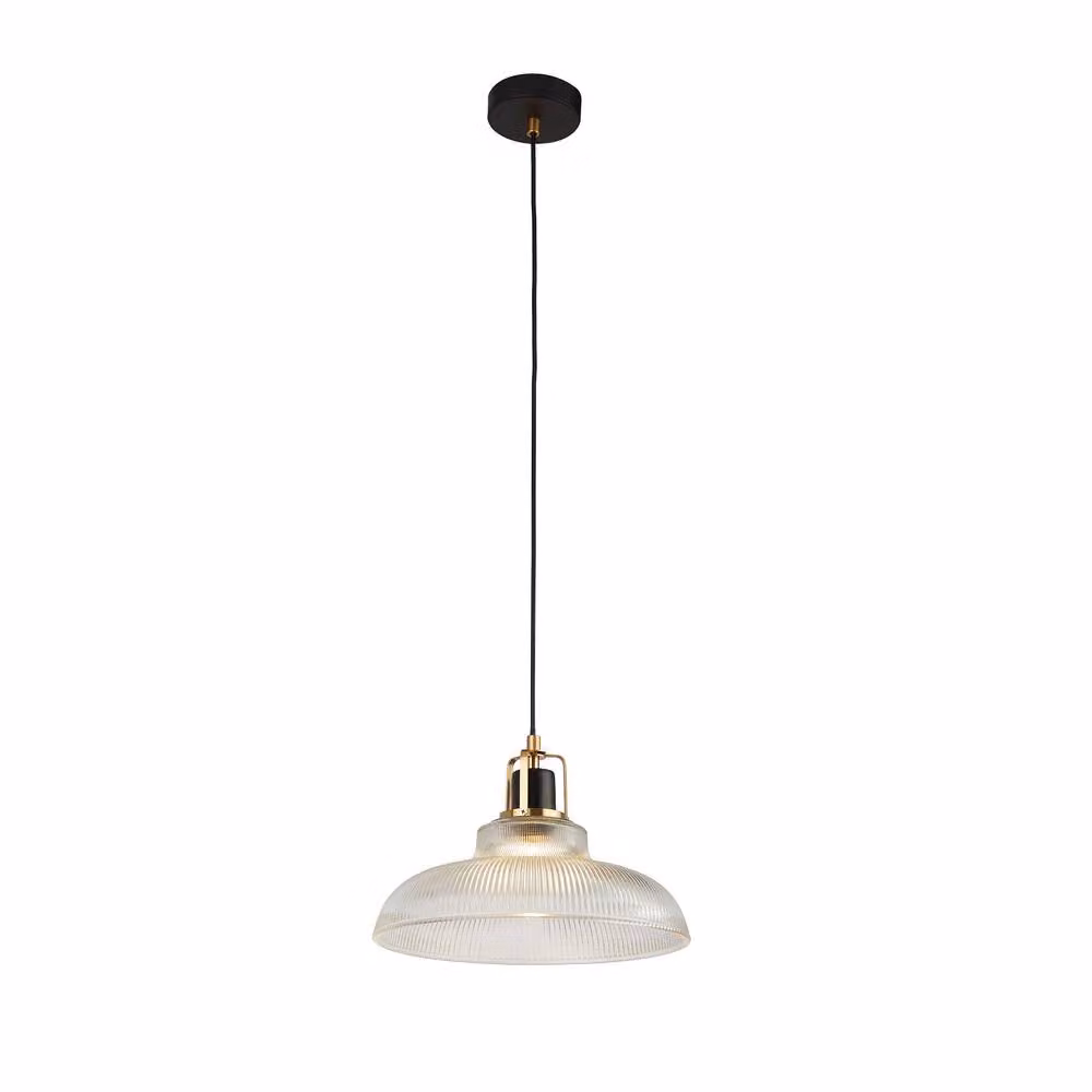Lighting Collection Ribbed Glass Pendant Ceiling Light in Bronze – 2