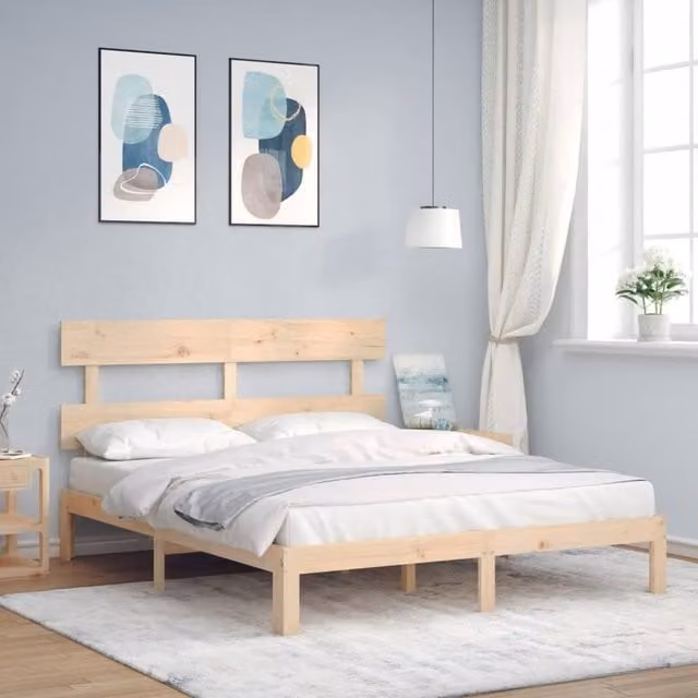 Berkfield Home Beautiful Solid Wood Bed Frame with Headboard in Brown, King Size (150 x 200 cm)