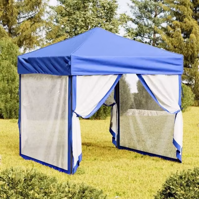 Berkfield Home Folding Party Tent with Sidewalls in Blue and Silver, 2 x 2 m