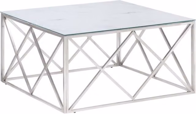 Berkfield Home Modern Square Coffee Table in Silver and White with Tempered Glass and X-Frame Metal Base – 1