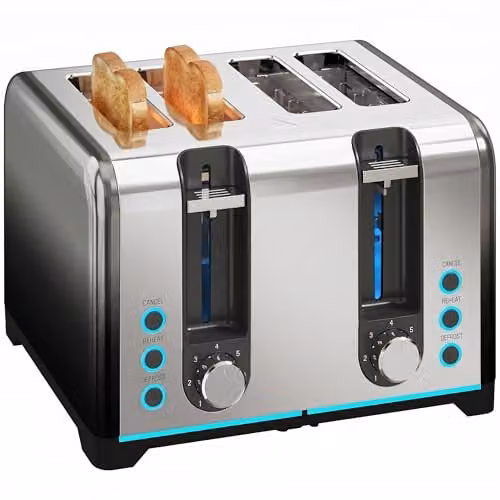 HOMCOM 4 Slice Toaster in Black with 1860W Power and Auto Shut-Off Function