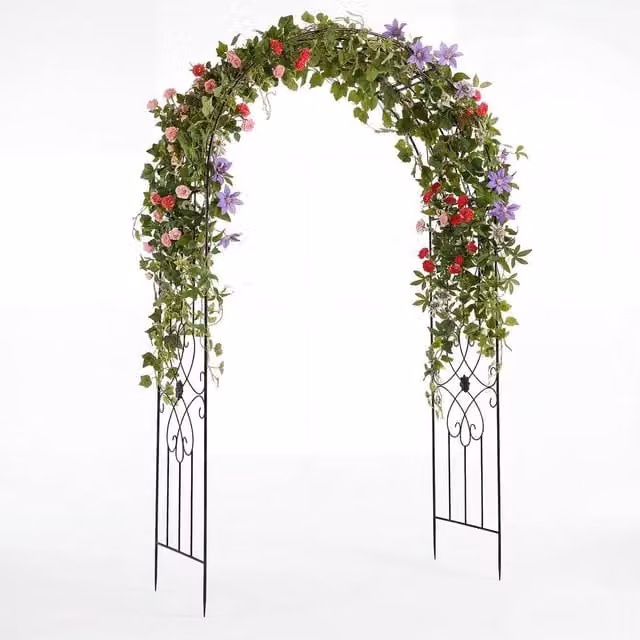 Costway Metal Garden Arbor and Trellis Archway with Ground Stakes in Black, H 225 x W 145 x D 51 cm