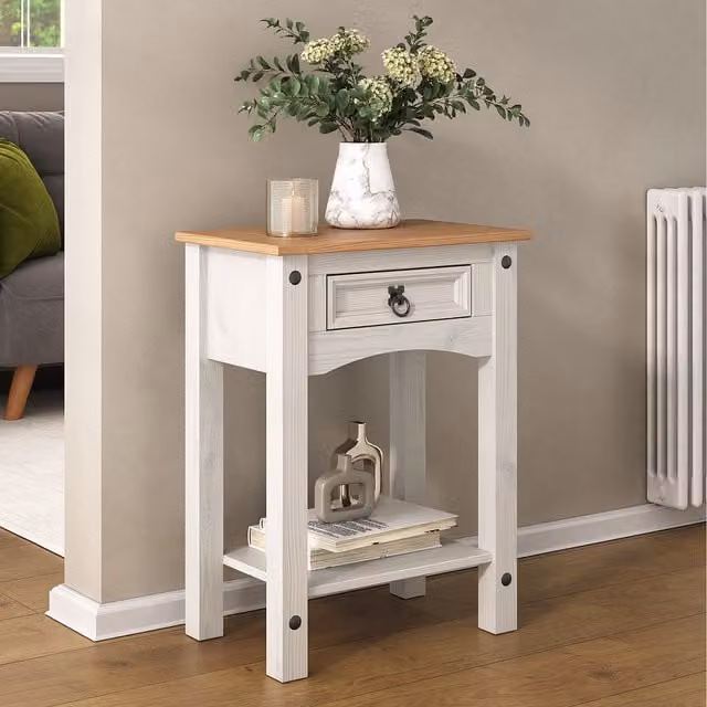 Mews Rectangular Pine Console Table in White and Black