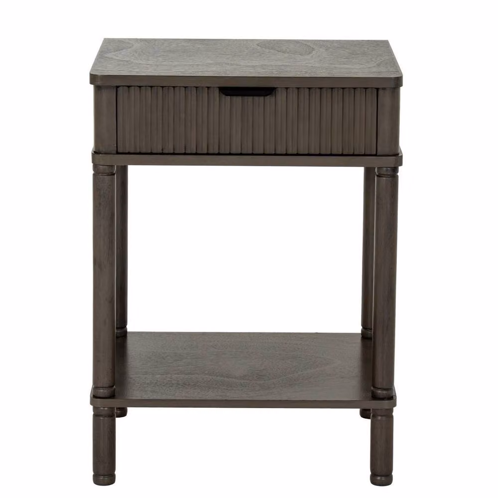 Lemon Pavilion Furniture and Decor Reed Collection 1 Drawer Side Table in Grey Wood, W: 45 cm, D: 45 cm, H: 61 cm – 2