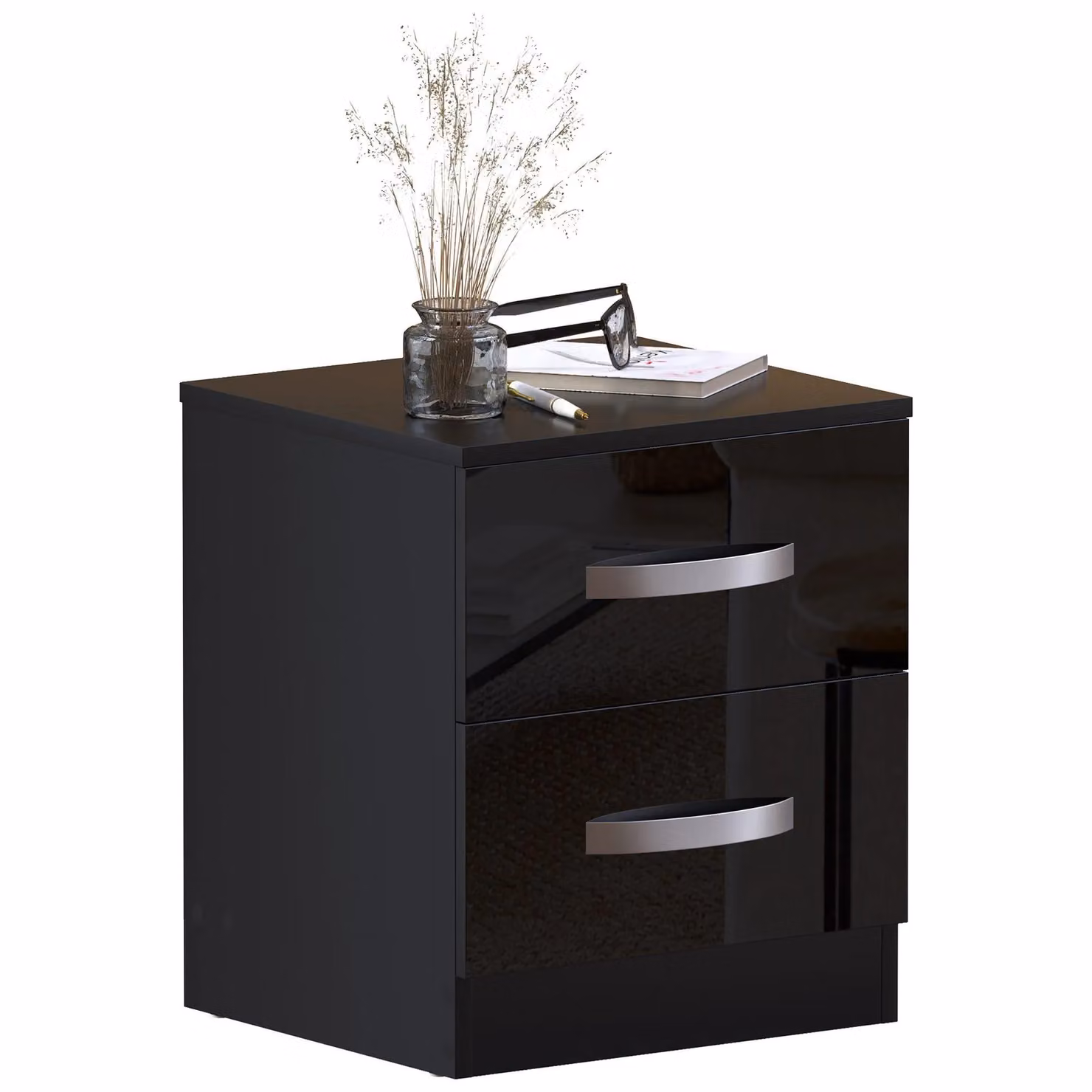 Vida Designs Hulio 2 Glossy Drawer Bedside Cabinet in Black – 4