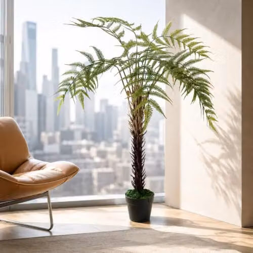 Leaf Design Tropical Artificial Green Tree in Black Pot, H 120 x W 90 x D 90 cm – 2