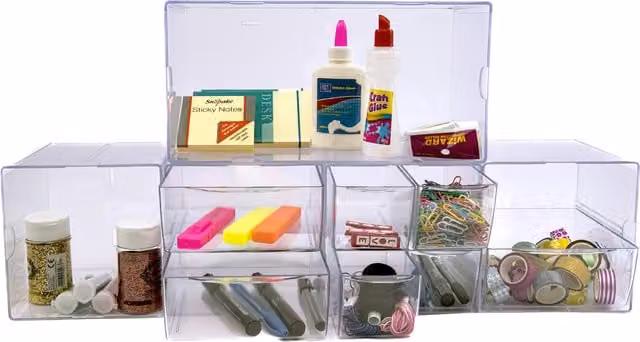 Deflecto Multi-Compartment Cube Desktop Storage in Transparent