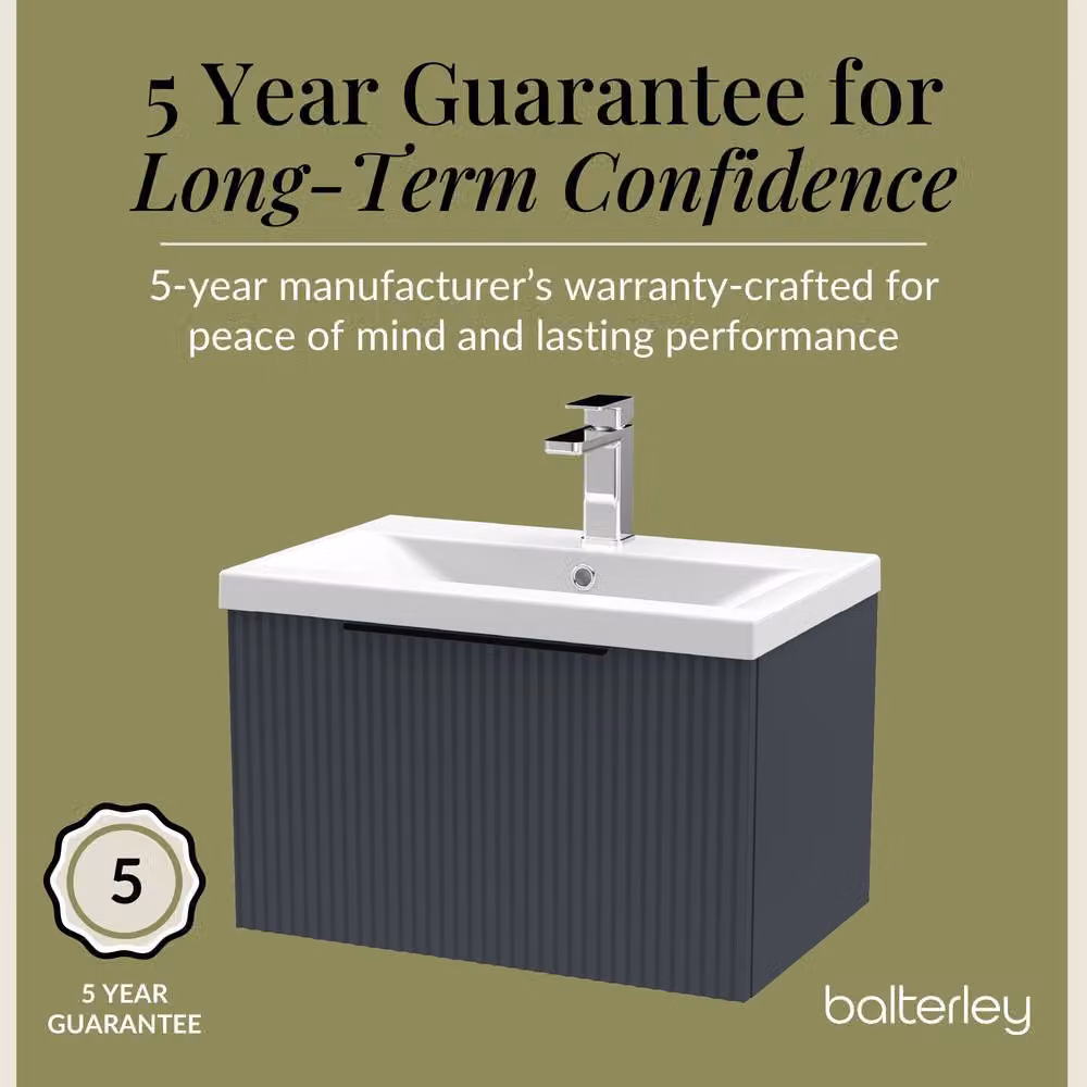 Balterley Fluted Front Wall Hung 1 Drawer Vanity Basin Unit, Dark Grey, W: 60 cm – 5