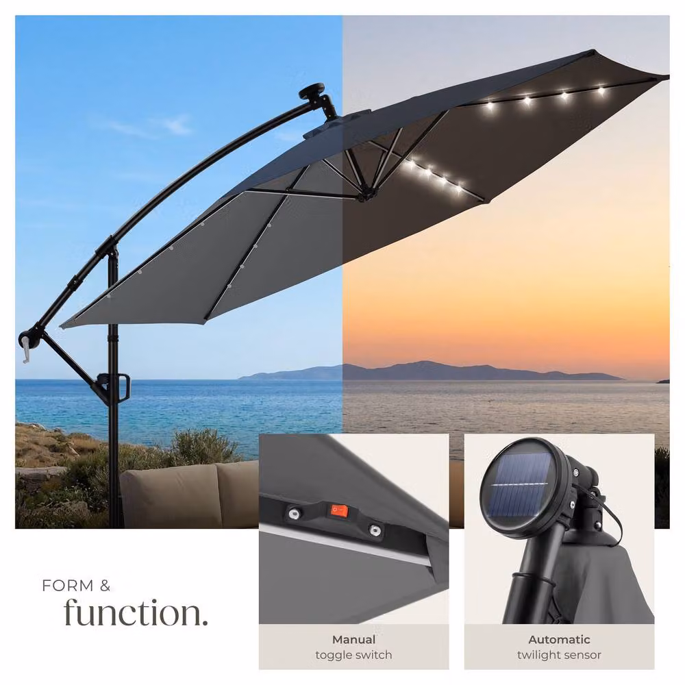 tectake 360 Degree Rotating Cantilever Parasol with LED Solar Lighting, Grey, W/D: 300 x 300 cm – 3