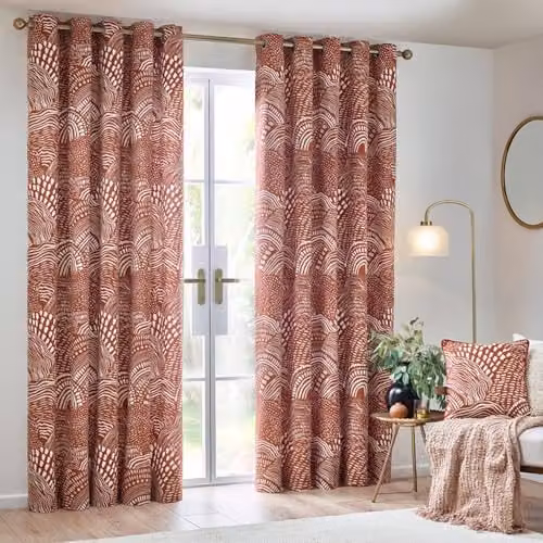 HOEM Nola Abstract Geometric Room Darkening Eyelet Curtains in Beige, W: 168 cm, H: 137 cm – 2