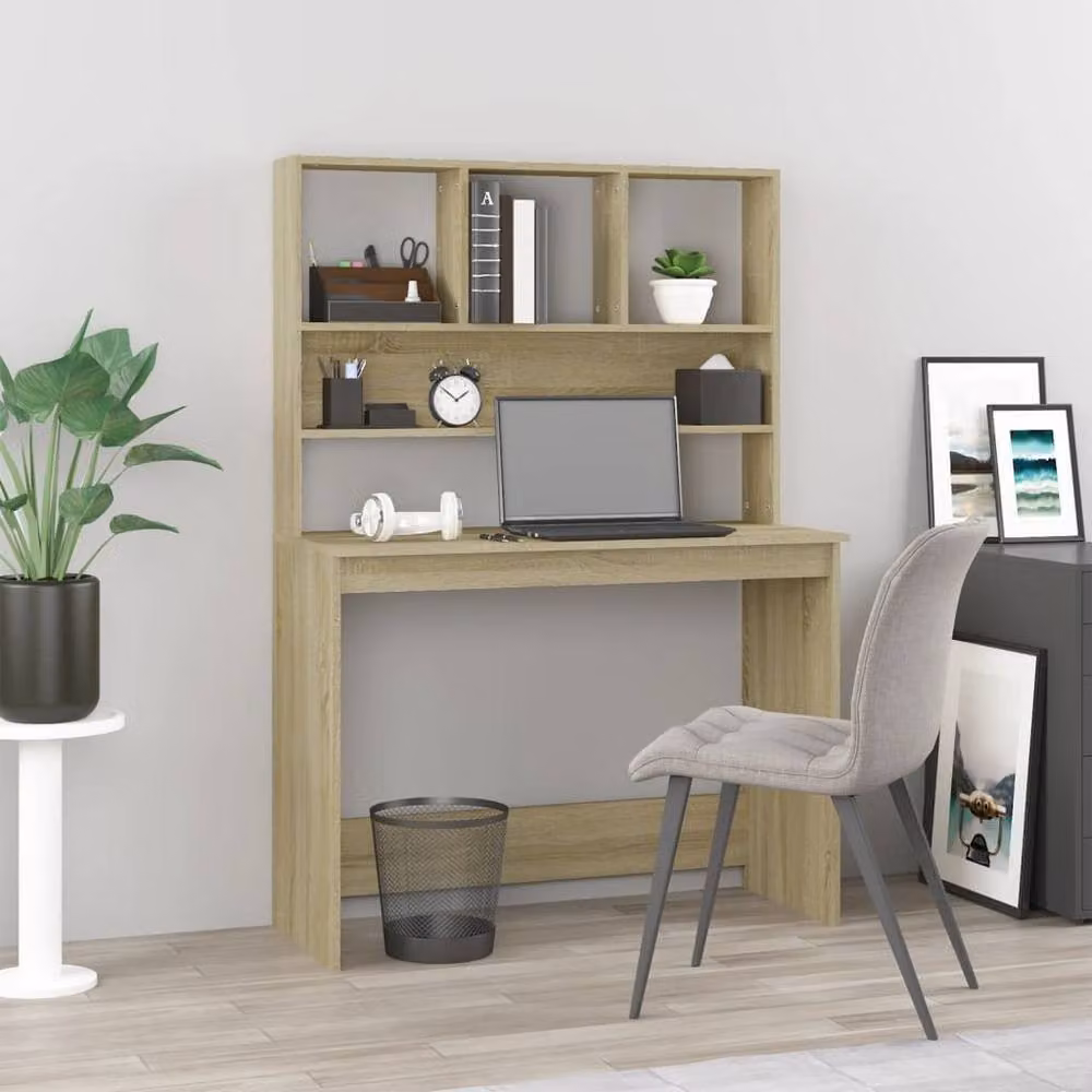 Berkfield Home Writing Desk with Shelves in Sonoma Oak and Light Brown, W/D/H: 102 x 45 x 148 cm – 2