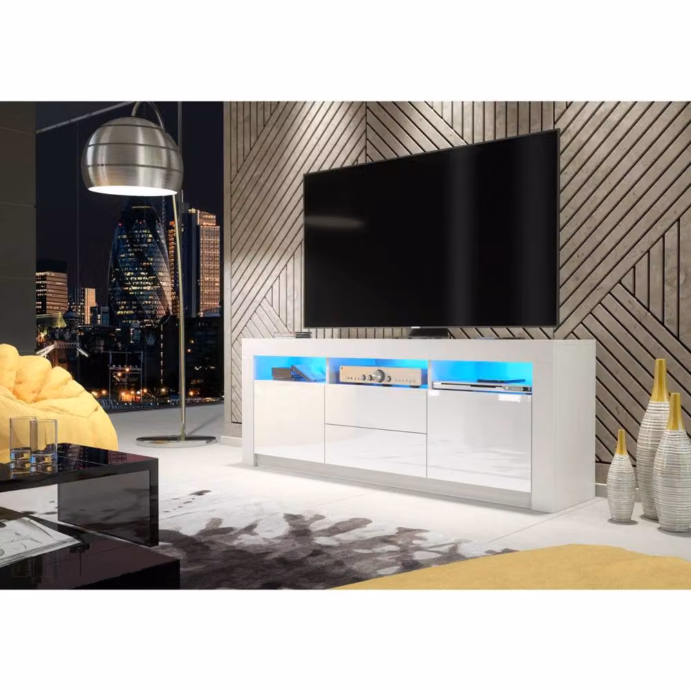Mex Furniture LTD Shine TV Unit in White with Glossy Doors and LED Lights, W: 160 cm, H: 60 cm, D: 35 cm – 2