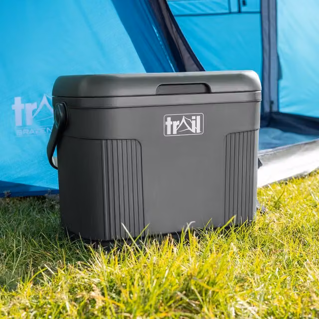 Trail 22L Grey Plastic Cool Box with Ice Freezer Blocks
