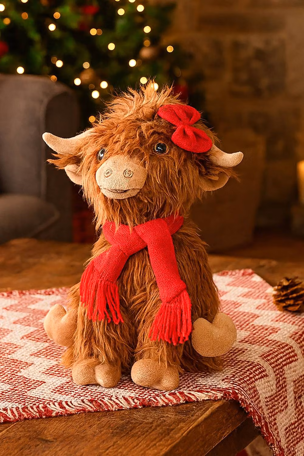Marco Paul Hairy Hattie Large Highland Cow Soft Plush Christmas Tabletop Decoration in Brown – 7
