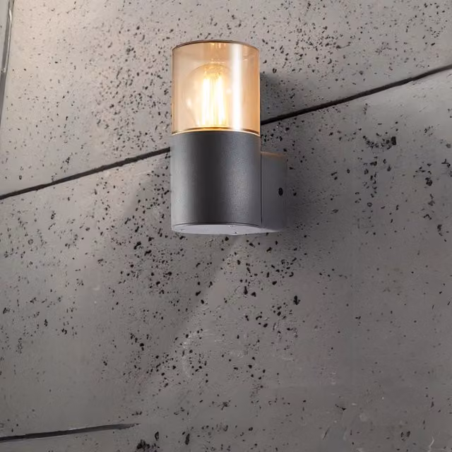 CGC CORTEZ Anthracite Dark Grey Outdoor Wall Light with Smoked Glass Diffuser