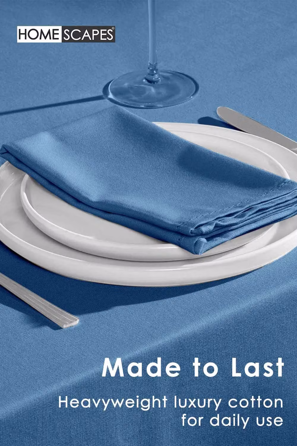 Homescapes Plain Cotton Rectangular Tablecloth in Blue, W: 137 cm, L: 228 cm – 3