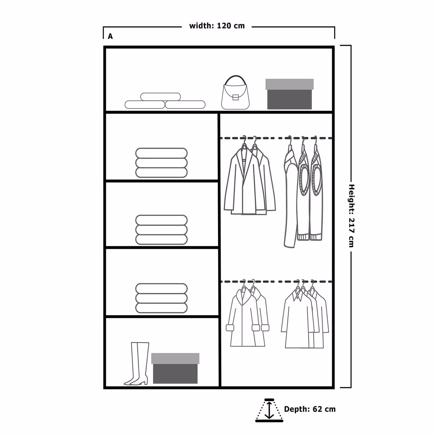 Sliding Wardrobes 4U Modern Double Sliding Wardrobe with Integrated LED Light, Grey, W: 120 cm, H: 217 cm, D: 62 cm – 2