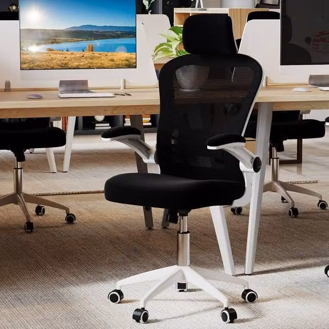 Costway Ergonomic Mesh Office Chair in Black with Headrest, Armrests and Castors
