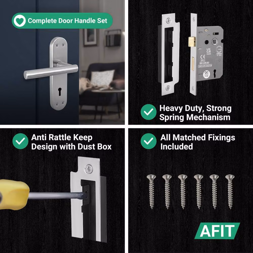 AFIT Satin T-Bar Handle Sashlock Hinges and Backplate Set in Silver, 1 Pair, 150 x 150 mm – 3