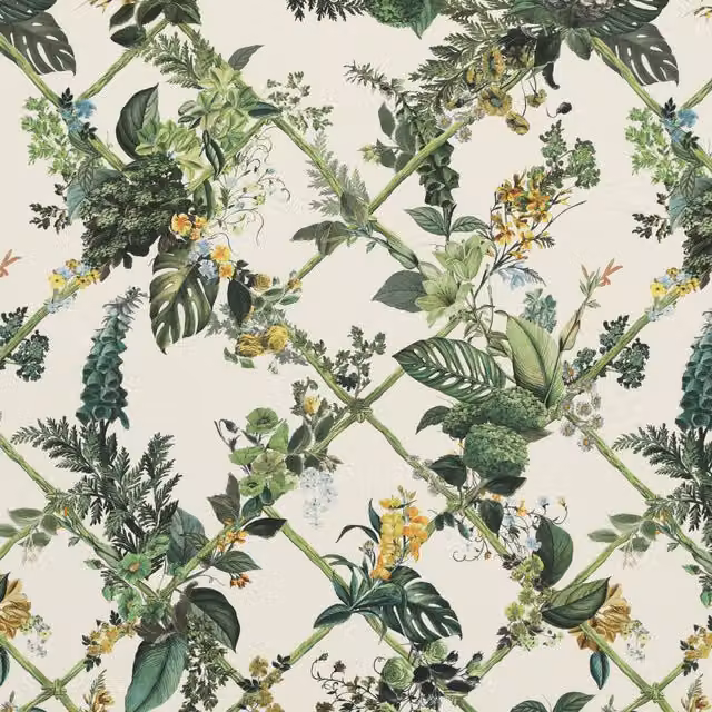 Llewelyn-Bowen Cotswold Fantasia Printed Fabric in Green, White and Multicolour