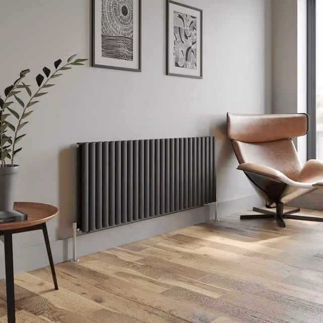 Temprazo Vertical Oval Tube Double Panel Designer Radiator in Anthracite Grey, H: 1600 mm, W: 360 mm, D: 78 mm
