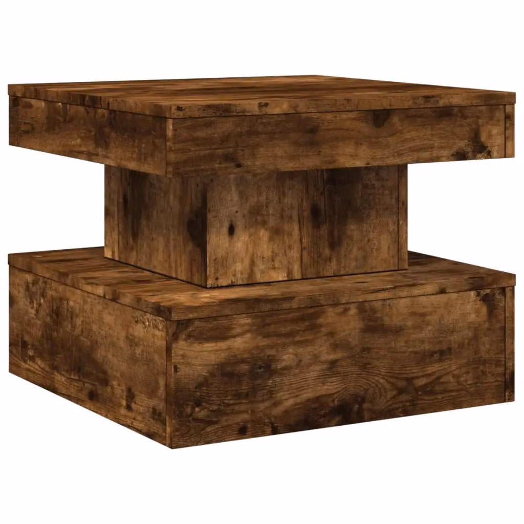 Berkfield Home Modern Square Coffee Table with LED Lights in Smoked Oak Brown, W/D/H: 50 x 50 x 40 cm – 3