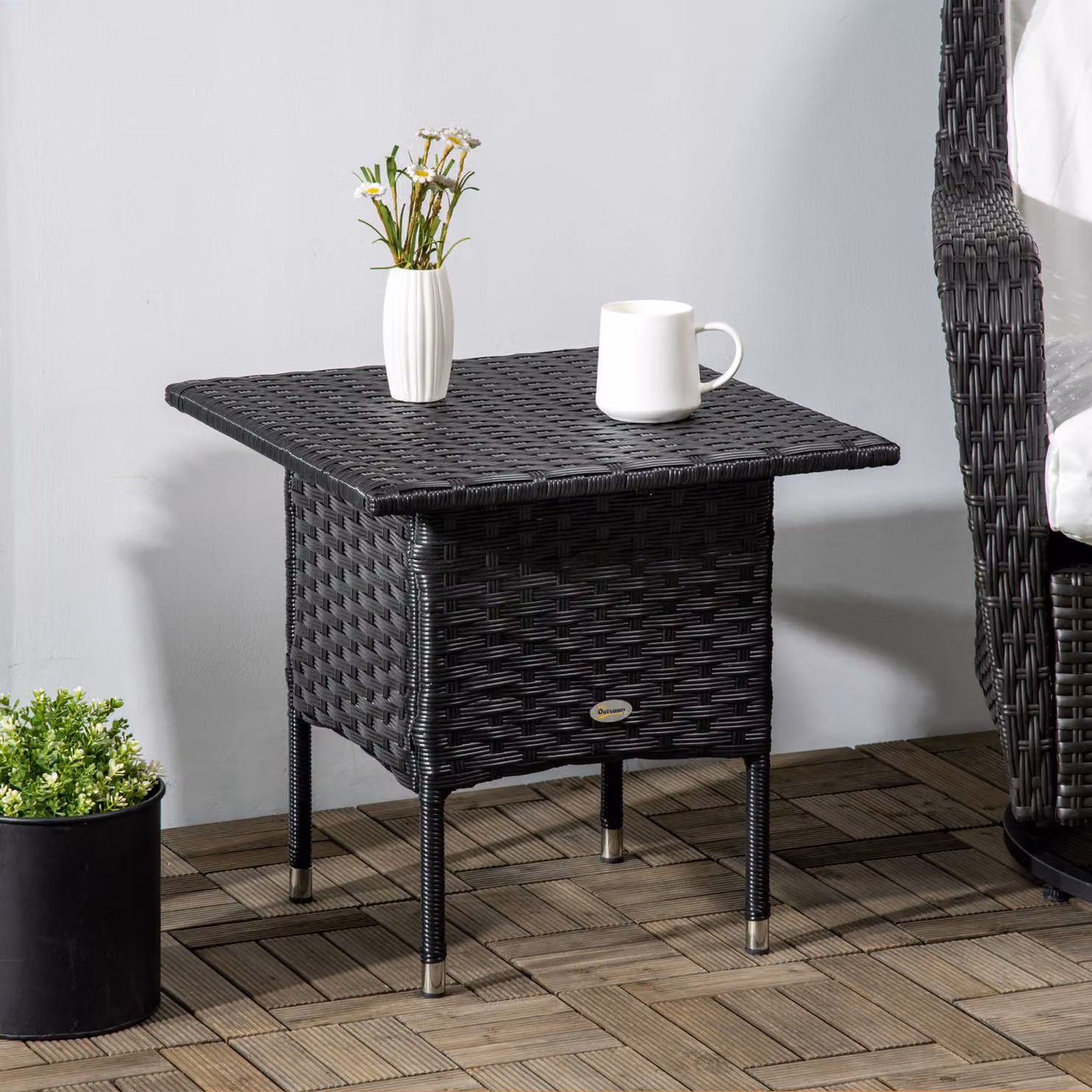 Outsunny Modern Black PE Rattan Outdoor Coffee Table for Garden – 2