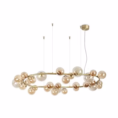 Ideal Lux Perlage 30 Suspended Glass Sphere Pendant Ceiling Light in Brass and Transparent Glass