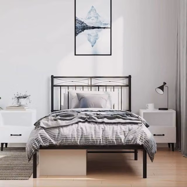 Berkfield Home Metal Bed Frame with Headboard in Black W/D/H: 100 x 200 x 91 cm – 1